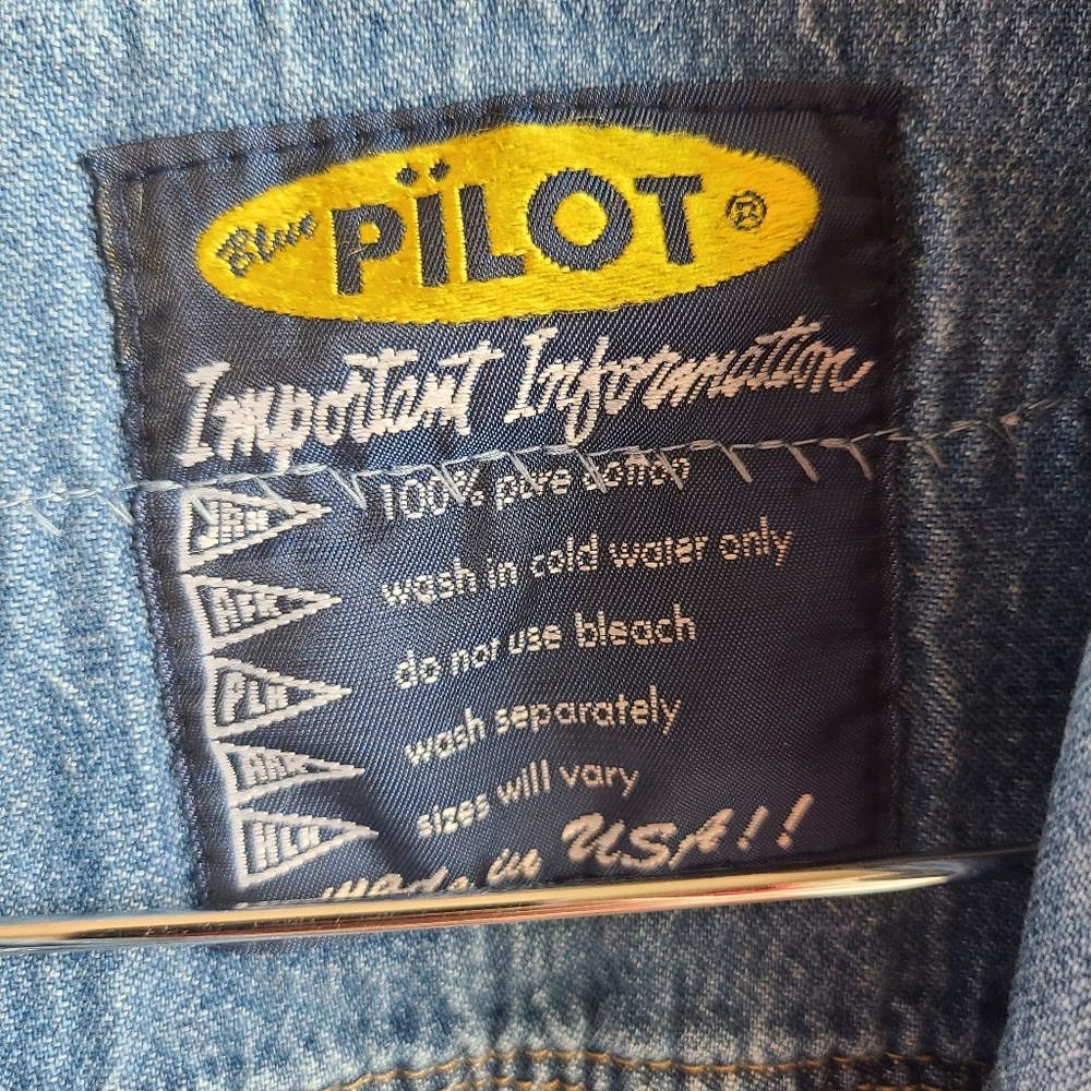 Vintage Blue Pilot Patchwork Sunflower Denim Jean… - image 2